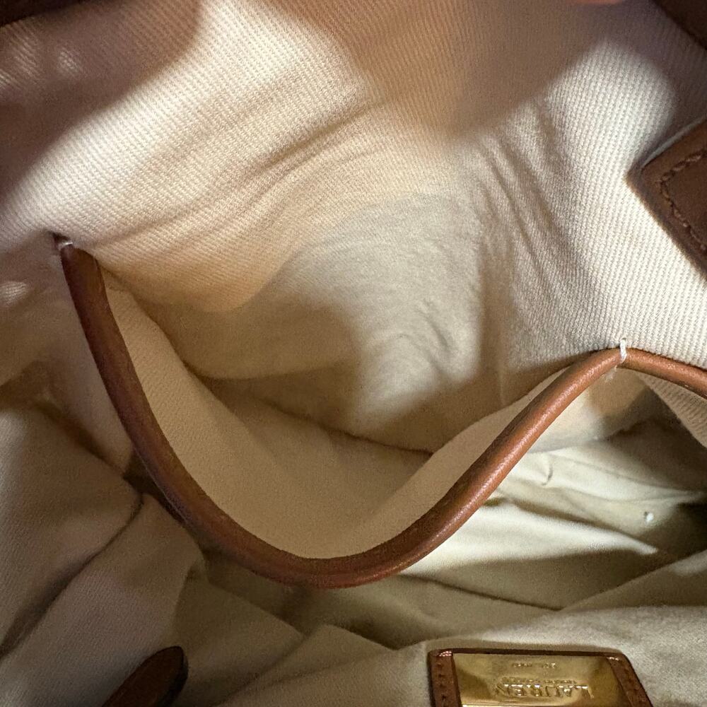 Lauren Ralph Lauren Whitney Medium Crochet Straw Tote Bag Tan Leather Tassel - Picture 15 of 16